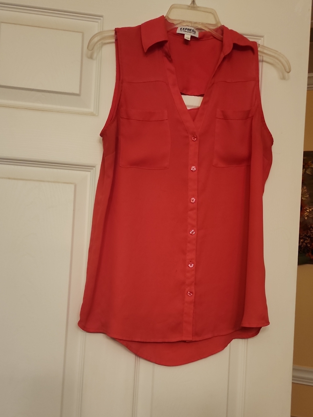 Express Coral Sleeveless Button-Down Shirt